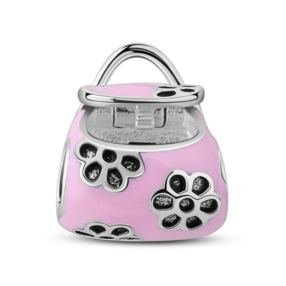 NWOT Cute Flower Purse W Enamel Charm Euro Bead Fits Pandora - Bag Opens up! - Picture 3 of 3